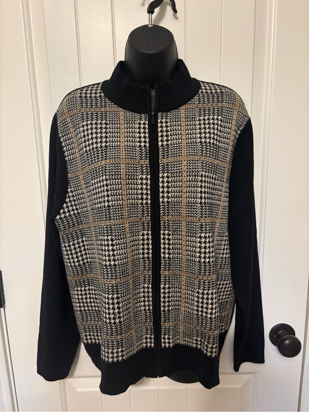 Pendleton 100% Merino Wool Houndstooth Zip Cardigan Sweater XL